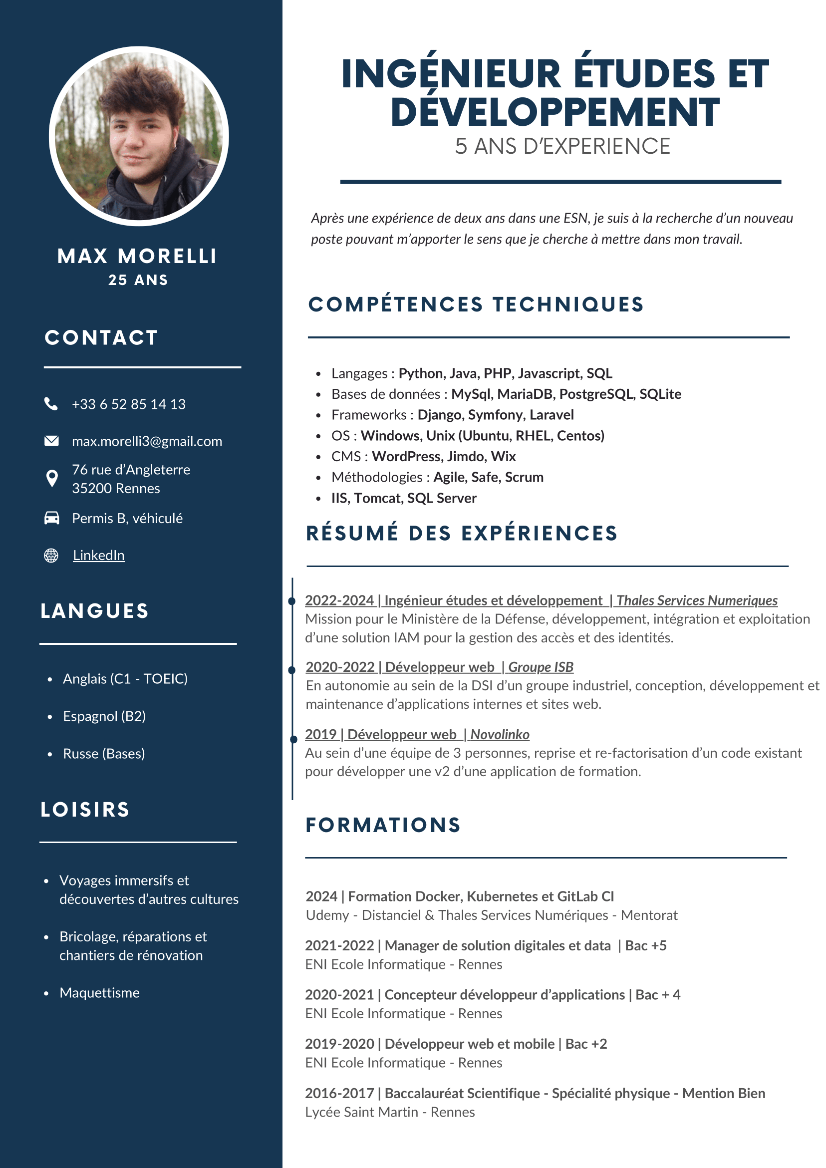 Page 1 du CV Max Morelli